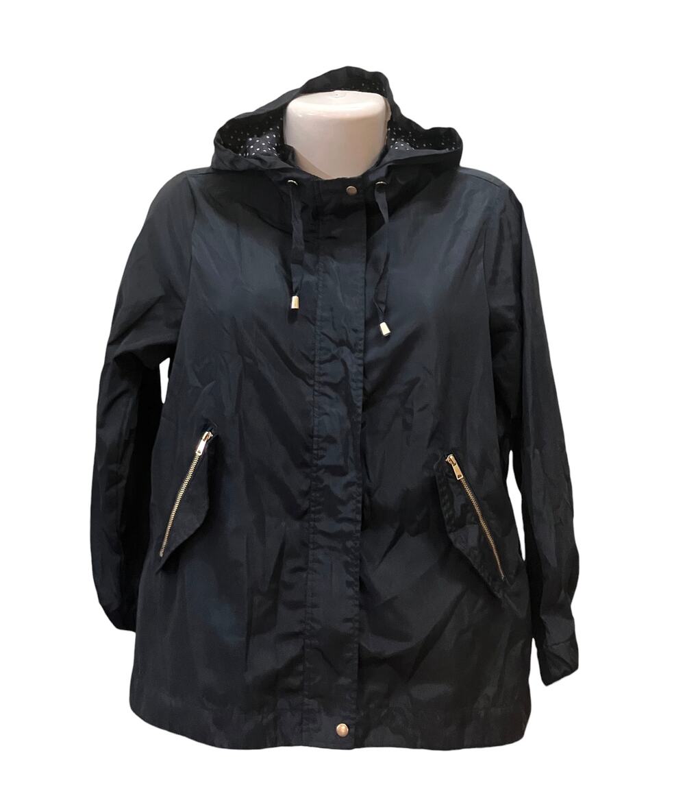 Cavalini Women's Navy Full Zip/Snap Drawstring Hooded Anorak Rain Jacket SZ MP